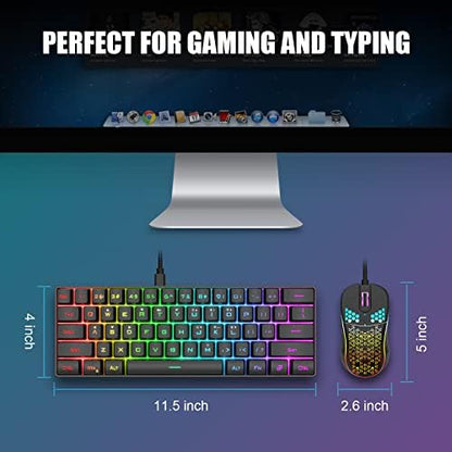 RedThunder 60% Gaming Keyboard and Mouse Combo, Ultra-Compact 61 Keys RGB Backlit Mini Keyboard, Lightweight 7200 DPI Honeycomb Optical, Wired Gaming Set for PC MAC PS5 Xbox Gamer(Black)