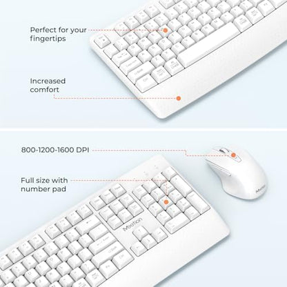 MEETION White Wireless Keyboard and Mouse Combo, Full-Size with Wrist Rest