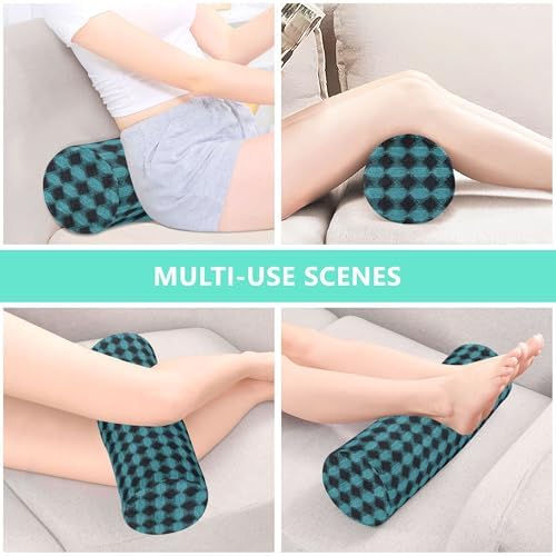 Outdoor Bolster Pillow Memory Foam Neck Roll Pillow Round Pillow Inserts Cylinder Memory Foam Pillow Knee Support Pillow Argyle Plaid Darkturquoise