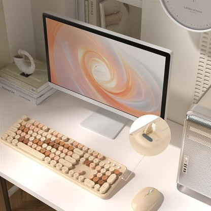 MPTOG Wireless Computer Keyboard and Mouse Combo (Milk-Tea Colorful)