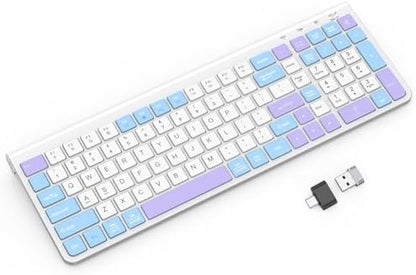 GAMCATZ Colorful Wireless Keyboard with Low-Profile Keys-Soft Touch,Cute,Quiet Design,Windows & Mac OS，Office Cordless Slient Computer Keyboard for Desktop,Laptop, PC, Mac, Windows-Purple Blue White