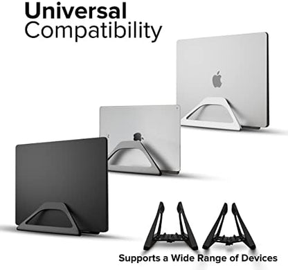 Elestoria Aluminum Vertical Laptop Stand with Gravity Auto-Lock – Adjustable Laptop Holder Vertical fits MacBook Pro/Air, Chromebook & Gaming Laptops up to 17.3" – Space-Saving Desktop Dock - Black