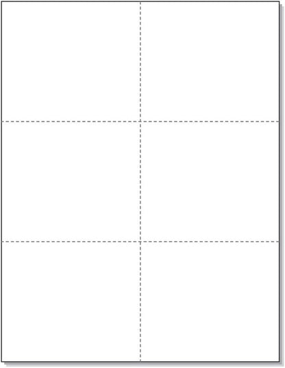 Limited Papers (TM) 8.5x11 Perforated Paper, 20/50 Pound, 75 GSM, Variety of Perforation Sizes and Colors, for Forms, Tickets, Postcards, Business Cards. (White, 6 up)