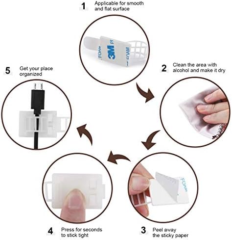 100Pcs Adhesive Cable Management Clips with 50Pcs Zip Ties, Adjustable Nylon Cable Strap Ties Wire Clips Clamps Organizer, Extra Screw & Hole - 3.35 Inch White