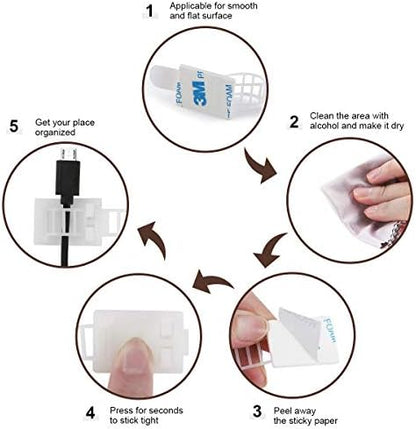 100Pcs Adhesive Cable Management Clips with 50Pcs Zip Ties, Adjustable Nylon Cable Strap Ties Wire Clips Clamps Organizer, Extra Screw & Hole - 3.35 Inch White