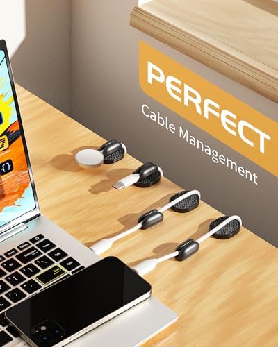 6 Pack Puretor Cord Organizer Holders - Strong Adhesive & Magnetic Desk Cable Management, Effortlessly Organize Phone Charging Cords for Home, Office, Car, Desk & Nightstand