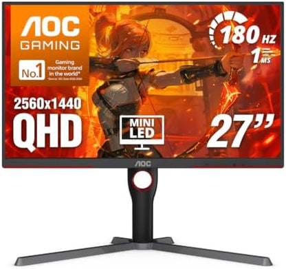 AOC 27 Inch Gaming Monitor QHD 180Hz Mini-LED HDR1000, Q27G3XMN