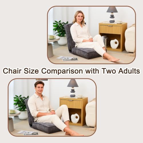 Fold Floor Tatami Chair with Back Support, 6-Position Adjustable, Dark Grey