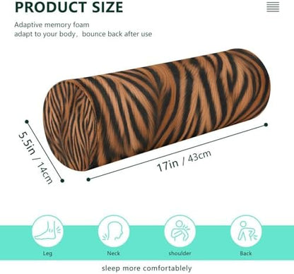 Animal Prints Neck Roll Pillow - Extra Dense Memory Foam Round Cylinder Bolster for Cervical Support, Spondylosis, Neck Pain Relief