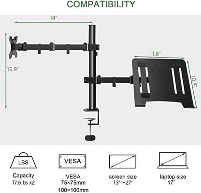 Monitor and Laptop Mount for 13"-27" Screens and Notebook up to 17 inch
