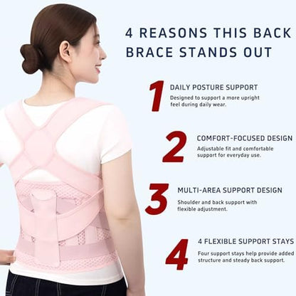 Back Brace Posture Corrector for Women and Men Upgraded Dynamic Traction Correction System Adjustable Shoulder Support Straightener Helps Reduce Upper Lower Back Pain Suitable for Hump Scoliosis Pink Large
