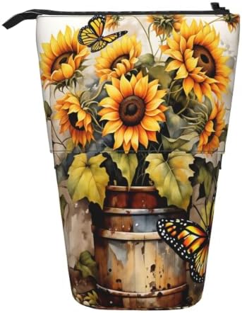 Sunflowers Butterfly Flowers Standing Pencil Case