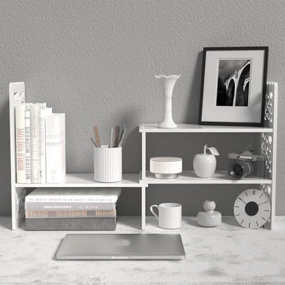 MASAKA B&W - Kawaii Storage Desktop Organizer for Your Desk Space, Double H Plants Display Shelf, Home Office Storage Rack Adjustable Stackable for Office, Dormitory (White*09)