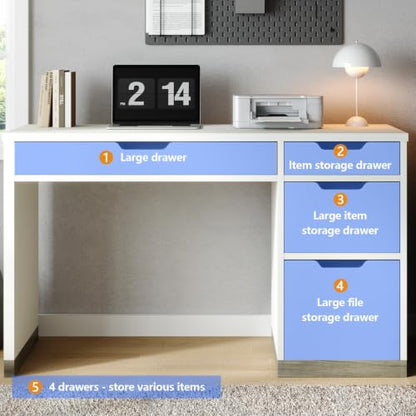 White Desk with 4 Drawers, 52 Inch Computer Desk