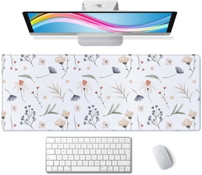 Flowers Extended Big Mouse Pad Large,XL Gaming Mouse Pad Desk Pad,31.5x11.8inch Long Computer Keyboard Mouse Mat Mousepad with 3mm Non-Slip Base and Stitched Edge for Home Office Work