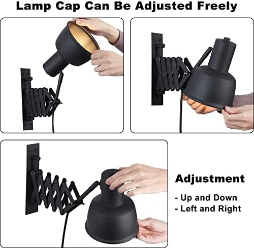 COSYLUX Industrial Plug in Wall Sconces for Bedroom Bedside, Vintage Extended Swing Arm Wall Lamp with Plug in Cord, Modern Wall Mounted Reading Lighting Fixture for Living Room, Black