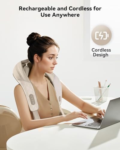 Snailax Cordless Neck & Shoulder Massager with Kneading, Heat, USB-C