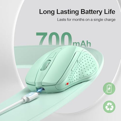 TECKNET Wireless Mouse, BT 5.0/2.4G, Rechargeable 6-DPI Silent, Green
