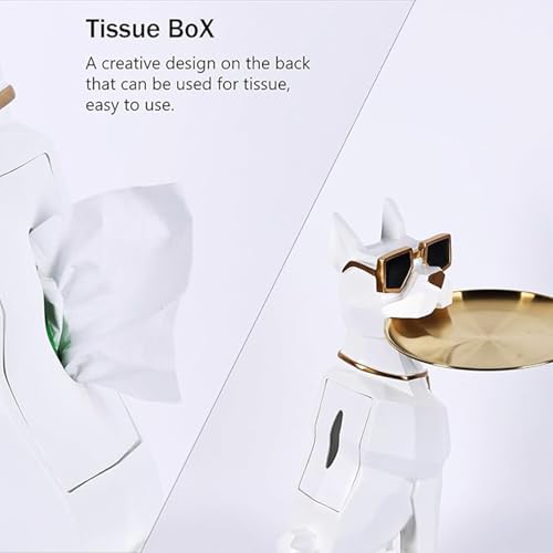 White 27-Inch Dog Side Table, Butler Statue with Tray & Tissue Holder