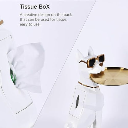 White 27-Inch Dog Side Table, Butler Statue with Tray & Tissue Holder