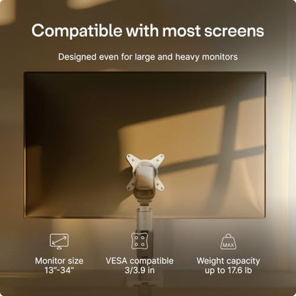 Desktronic Single Monitor Mount, Up to 34" & 8kg, 360° Rotation, Height Adjustable, Sturdy, Easy Install, for Large Screens, Ergonomic Design, Fits All VESA 75/100 Standards