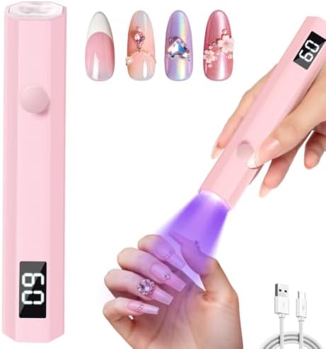 Krofaue Handheld UV Nail Lamp, 180mAh Rechargeable, 20/60s Timer, LCD