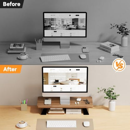 Monitor Stand - 24 Inch Wood Monitor Stand Riser, 220 Pounds Load Capacity Desk Monitor Riser for Laptop/PC/Printer, Desktop Stands Organizer for Home Office