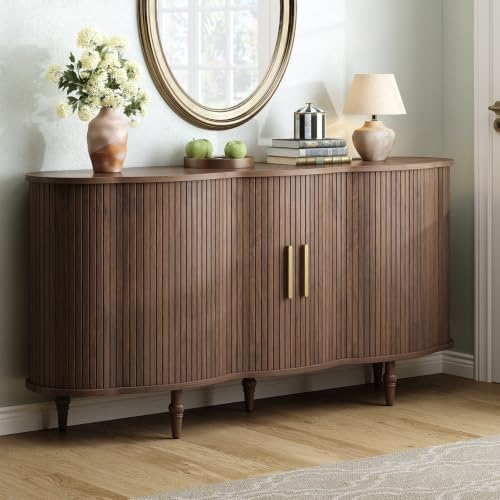 63" Fluted Sideboard Buffet Cabinet with Storage (Walnut)