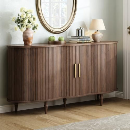 63" Fluted Sideboard Buffet Cabinet with Storage (Walnut)