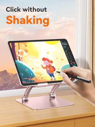 tounee Tablet Holder Stand, Dual Rod Adjustable Aluminum Desktop Stand, Compatible with 4.7-16.9" iPads, Surface Tablets, Portable Monitor, Kindle and More (Rose Gold)