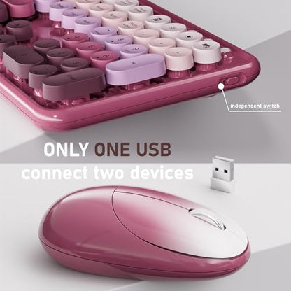 UBOTIE Wireless Keyboard and Mouse Combo, Phone Holder (Rose-Red Gradient)