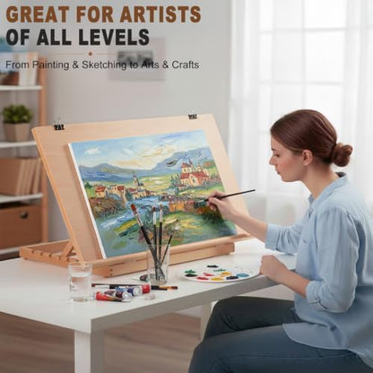 24.9"x17.3" Beechwood Tabletop Easel with Paint and Sketch Papers,Mask Tape