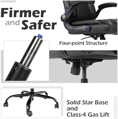 Flip-Up Arms Executive Office Chair, 300lbs, Hydrolysis-Resistant Leather
