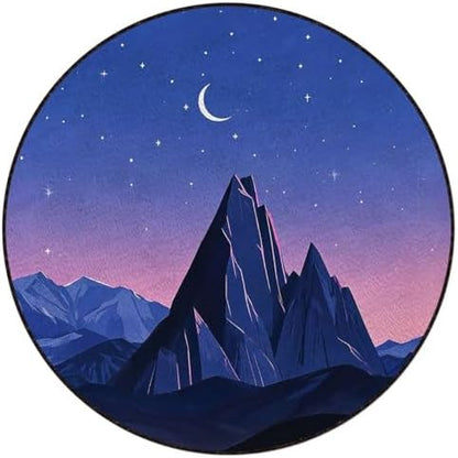 Moonlit Mountains Round Gaming & Office Chair Mat for Hardwood Floors, Serene Night Landscape Noise-Cancelling & Anti-Slip Protector, Blue Purple Diameter 55 in