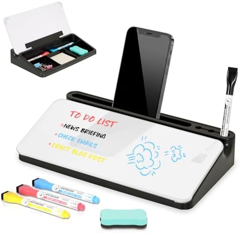 DOLLAR BOSS 12"x7" Small Glass Desktop Whiteboard, Black