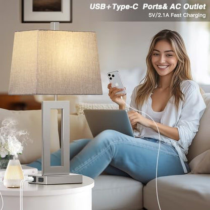 Cinkeda Bedside Table Lamp Set of 2,Nightstand Touch Lamp with USB Port