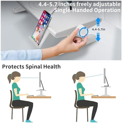Computer Monitor Stand Riser for Desk,4.4-5.7 Inches Freely Height Adjustable with Cellphone Holder,Multi-Purpose Desktop Organizer Monitor Stands Riser for Computer,Laptop,Printer,TV (White)