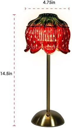 Strawberry Shortcake Touch Lamp- Red Glass Strawberry Shade, USB-C Rechargeable, 3 Dimmable Light Temperatures, LED Desk Lamp, Brush Brass Base & Pole, Cute Décor for Girls' Bedroom, Housewarming Gift