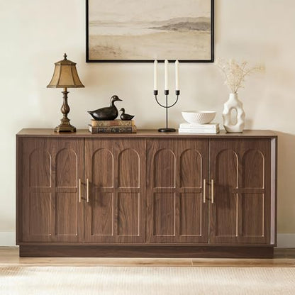 Arched Sideboard Buffet Cabinet with Storage, Walnut