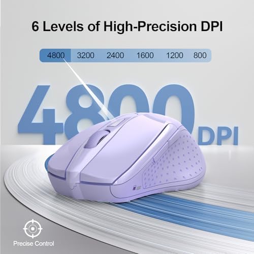 TECKNET Wireless Mouse, BT 5.0/2.4G, Silent 4800 DPI 6 Buttons, Lavender