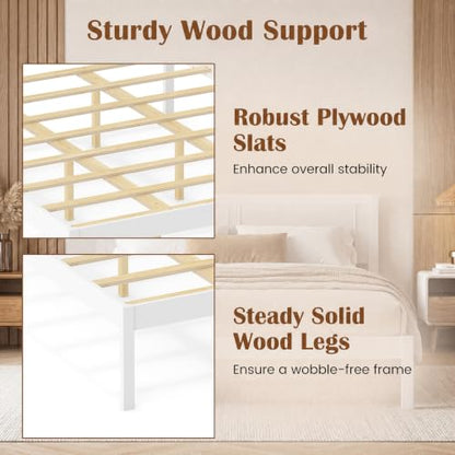 Queen Size Bed Frame, Farmhouse Wooden Platform Bed with Headboard
