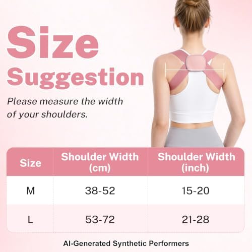 Posture Corrector for Women and Men, Adjustable Back Brace with Figure-8 Shoulder Straps, Breathable Upper Back Support Trainer for Desk & Daily Wear, Invisible Under Clothes(PINK,M)