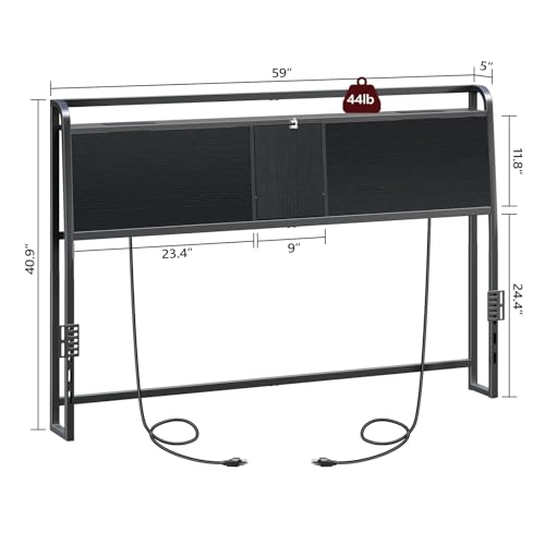 Headboard Queen Size with 2 Power Strips and Flip Door Storage