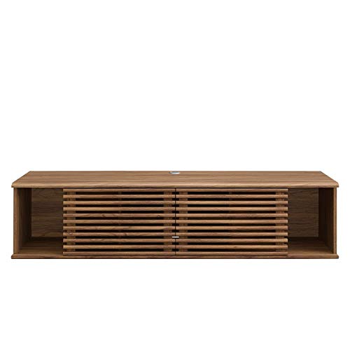 Render 60" Mid-Century Modern Wall Mount Media Console TV Stand, 60 Inch, Walnut