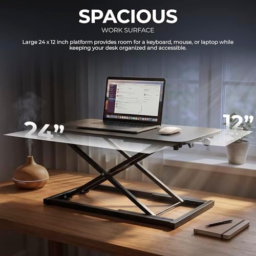 Keyboard and Mouse Riser, Height Adjustable Standing Desk Converter, 24 x 12 Inch Computer Keyboard Stand with Stable X-Frame, Ergonomic Desktop Riser for Laptop, Typing & Office Work