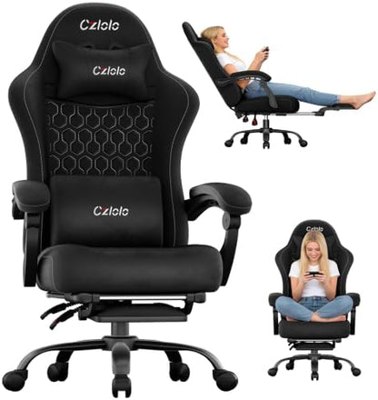 Czlolo Fabric Big and Tall Gaming Chair with Extended Footrest