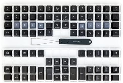 Advantage360 Dvorak Black Keycap Set - PBT Plastic | Dye-Sublimated Legends | 92 Key Set | Logo Keycap Puller