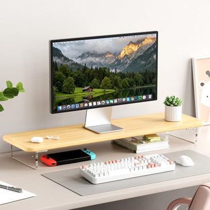 AFOOYO Bamboo Monitor Stand Riser, 31.5 In Computer Riser Desk Organizer