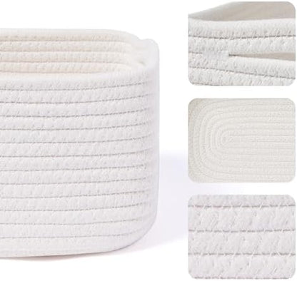 MiniArk Small Storage Baskets for Organizing | Closet Organizer Bins | Shelf Toy Basket | Woven Rope Baskets | Cube Decorative Box | Shallow Basket | 13x8.5x5.1” | 4 Packs Off White