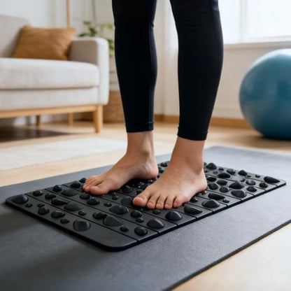 Portable Feet Acupressure Mat, Foot Massage Pad for Yoga and Standing Desk, Anti Fatigue Office Stand Up Pad, EVA Material, 19.7 x 11.8 in / 50 x 30 cm, Black Stone Texture